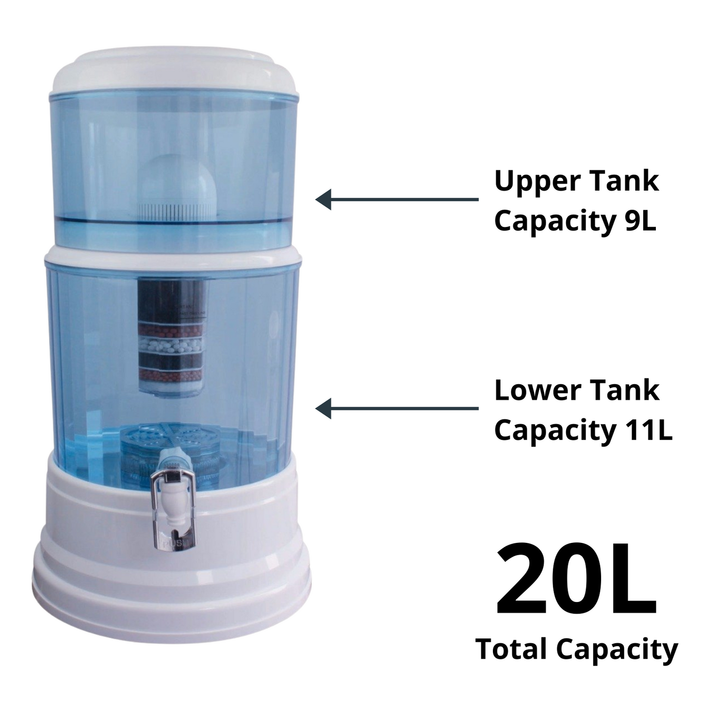 20L Water Dispenser Benchtop Purifier With 3 Fluoride Filters & Maifan Stone