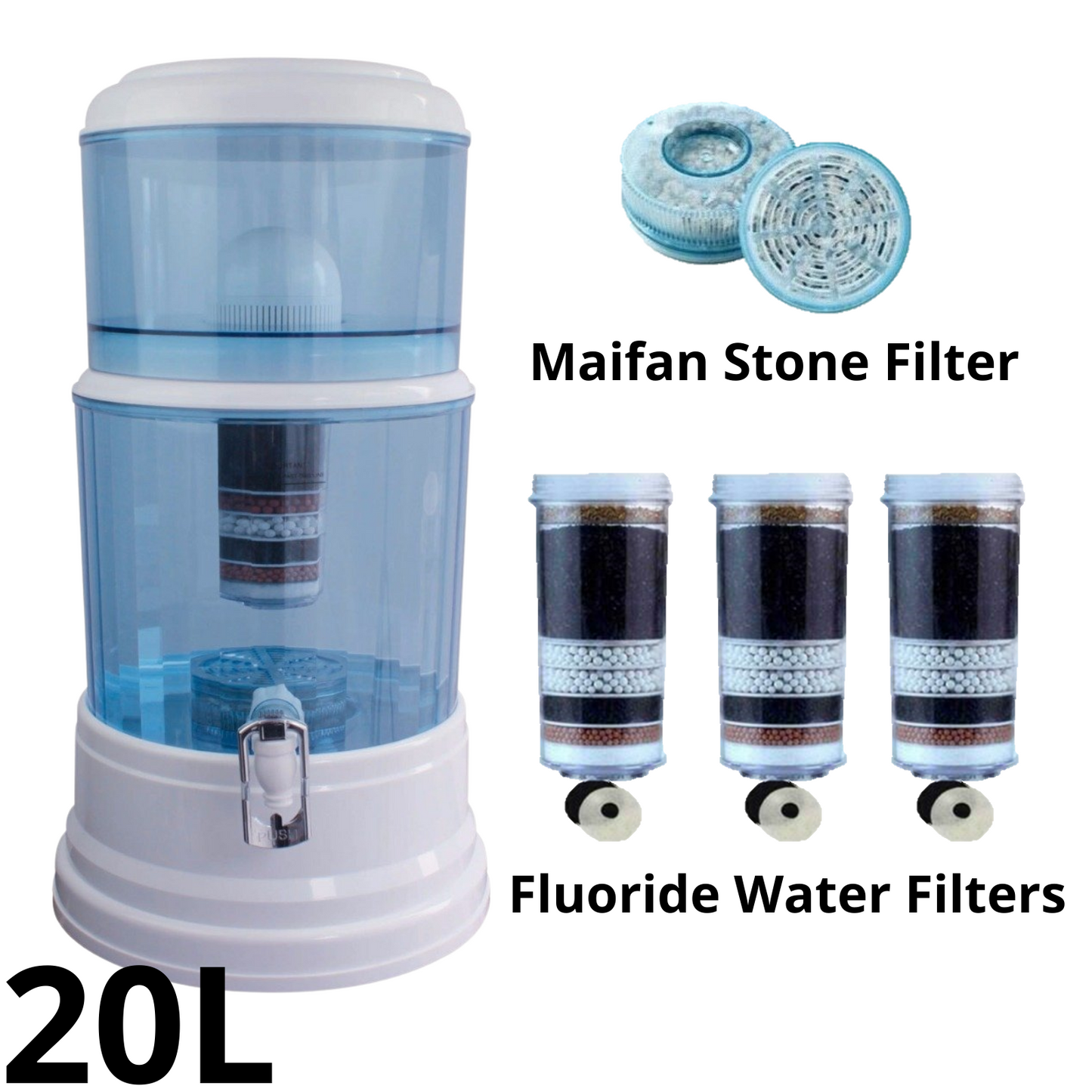 20L Water Dispenser Benchtop Purifier With 3 Fluoride Filters & Maifan Stone