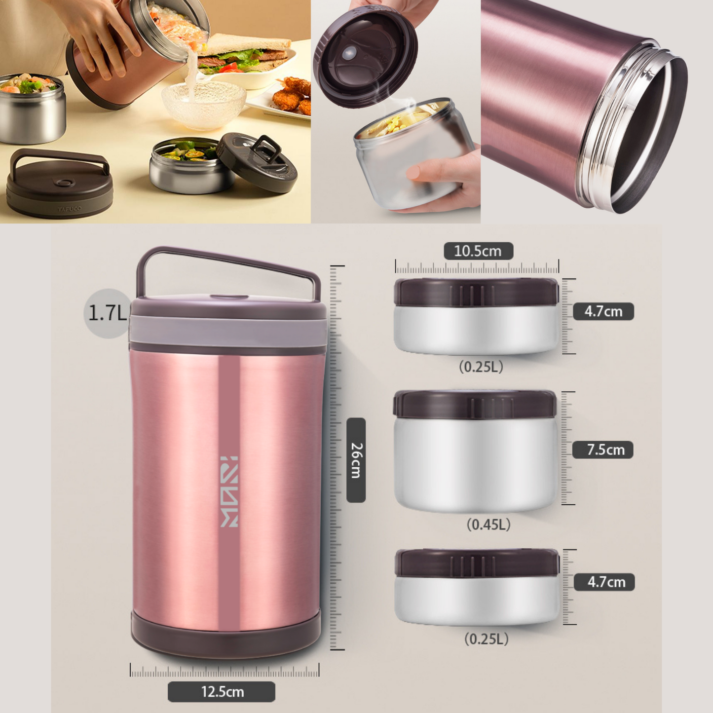 1.7L Soup Jar and 3 Stainless Steel Containers in this Lunch Box