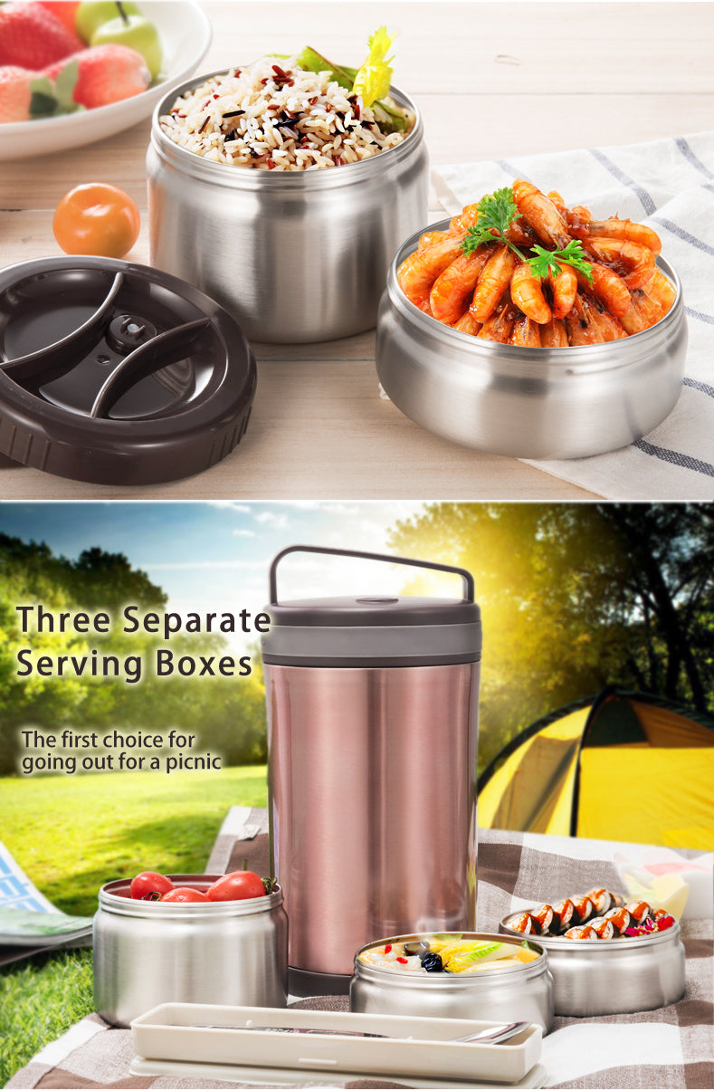 Three Separate Serving Containers Stainless Steel 